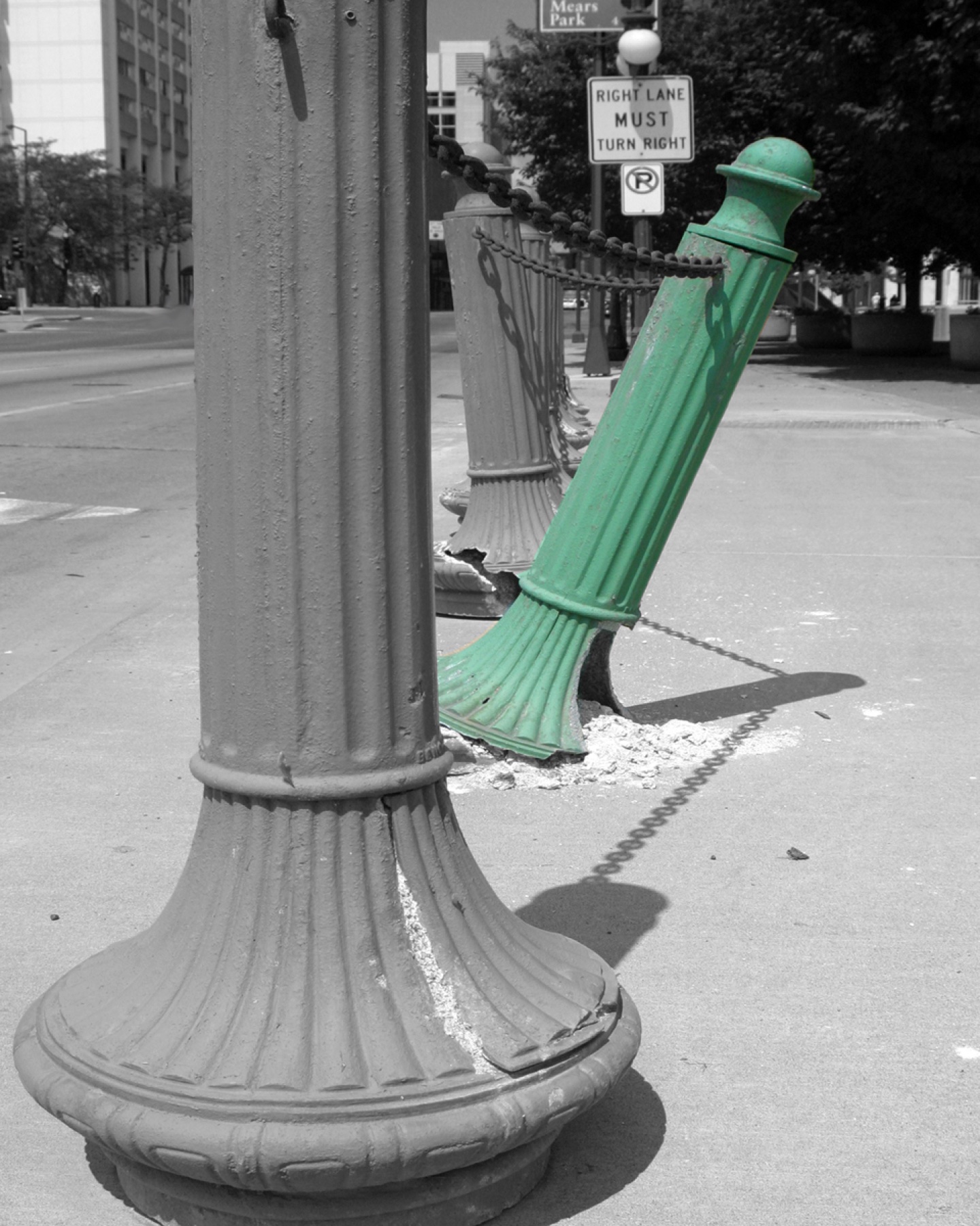 Leaning Green Bollard